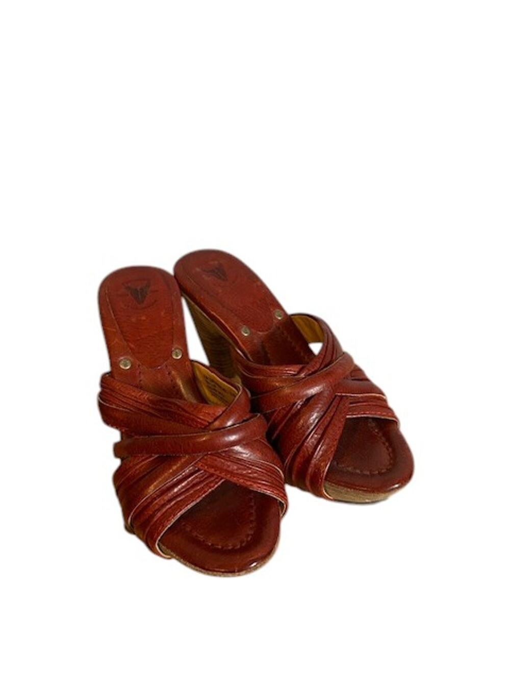 Frye Brown Leather Crisscross Multi Slide Reese Slip On Heels Women Sz 6.5